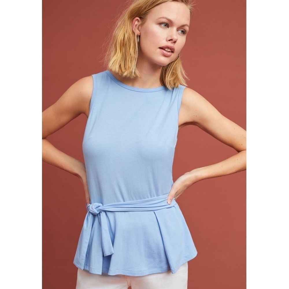 𝅺nwt Anthropologie Norwich Tied Tank Top Blue Summer blouse size XXS